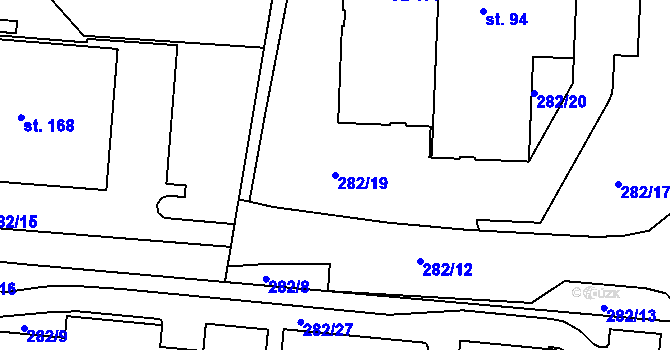 Parcela st. 282/19 v KÚ Velichov u Žatce, Katastrální mapa