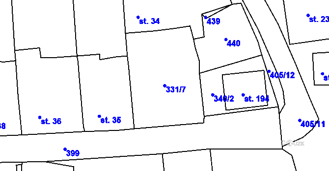 Parcela st. 331/7 v KÚ Velichov u Žatce, Katastrální mapa