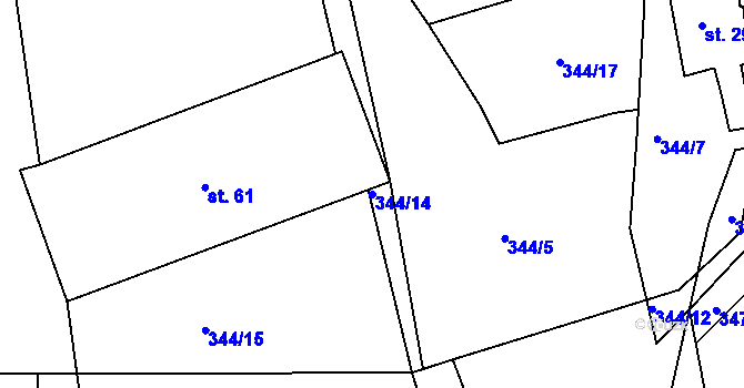 Parcela st. 344/14 v KÚ Velichov u Žatce, Katastrální mapa