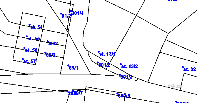 Parcela st. 13/1 v KÚ Žatec na Moravě, Katastrální mapa