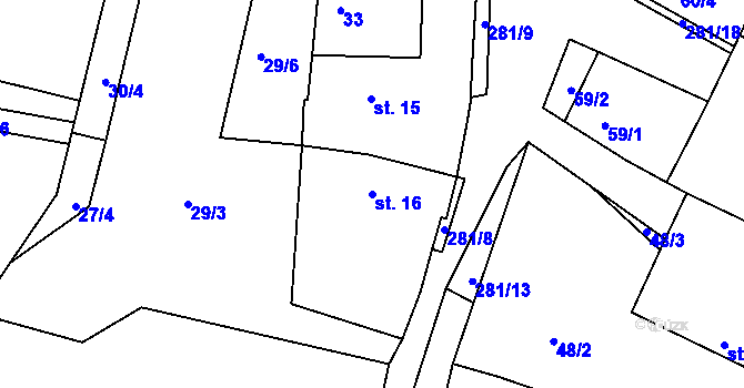 Parcela st. 16 v KÚ Žatec na Moravě, Katastrální mapa