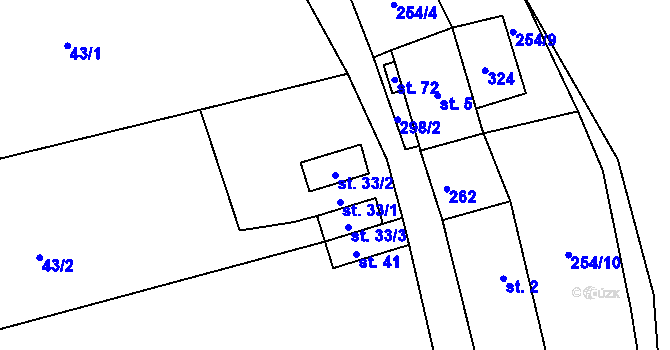 Parcela st. 33/2 v KÚ Žatec na Moravě, Katastrální mapa
