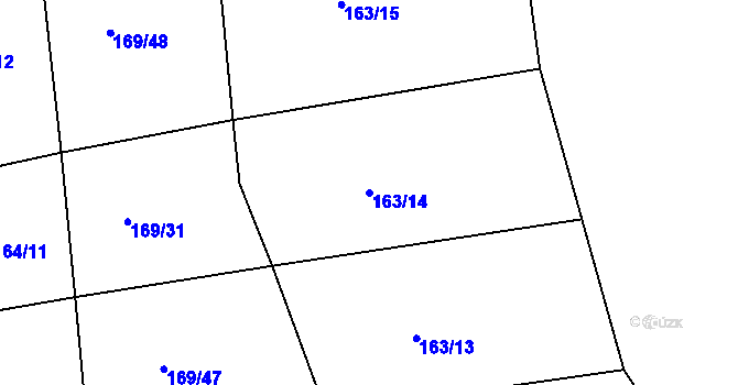 Parcela st. 163/14 v KÚ Žatec na Moravě, Katastrální mapa