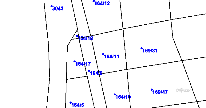 Parcela st. 164/11 v KÚ Žatec na Moravě, Katastrální mapa