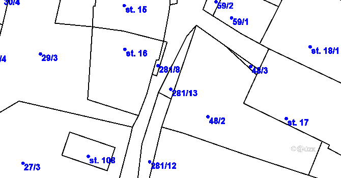 Parcela st. 281/13 v KÚ Žatec na Moravě, Katastrální mapa
