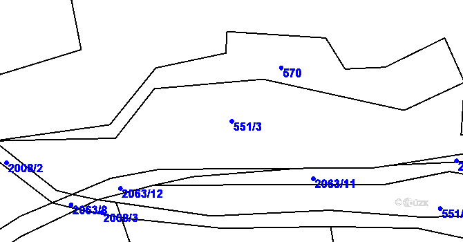 Parcela st. 551/3 v KÚ Ždánice u Kouřimi, Katastrální mapa