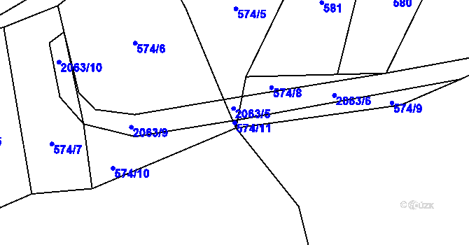 Parcela st. 574/11 v KÚ Ždánice u Kouřimi, Katastrální mapa