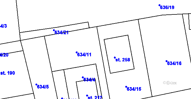 Parcela st. 634/12 v KÚ Ždánice u Kouřimi, Katastrální mapa