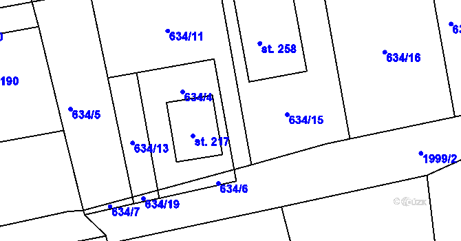 Parcela st. 634/14 v KÚ Ždánice u Kouřimi, Katastrální mapa