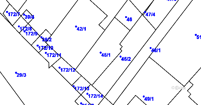 Parcela st. 45/1 v KÚ Ždánice, Katastrální mapa