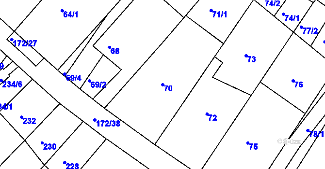 Parcela st. 70 v KÚ Ždánice, Katastrální mapa