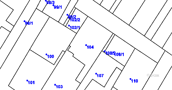 Parcela st. 104 v KÚ Ždánice, Katastrální mapa