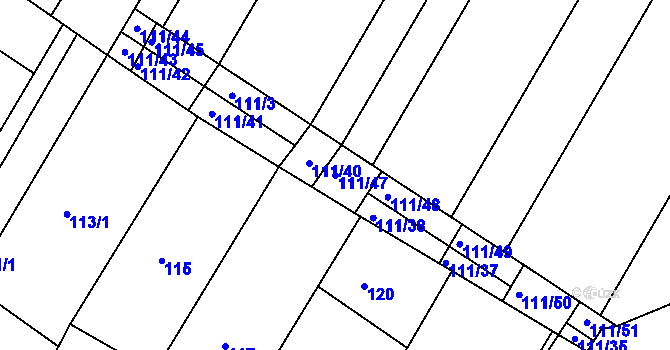 Parcela st. 111/47 v KÚ Ždánice, Katastrální mapa