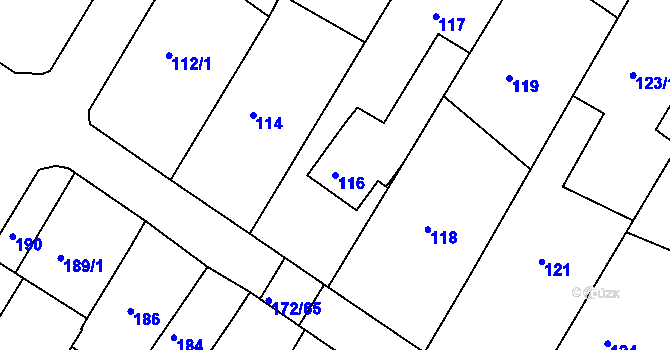 Parcela st. 116 v KÚ Ždánice, Katastrální mapa