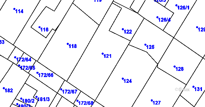 Parcela st. 121 v KÚ Ždánice, Katastrální mapa