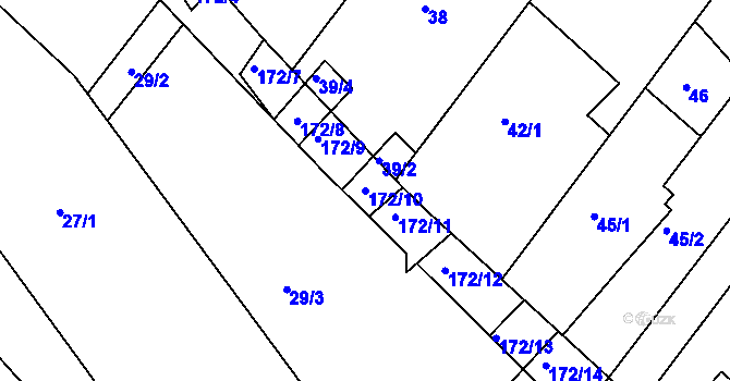 Parcela st. 172/10 v KÚ Ždánice, Katastrální mapa