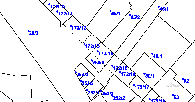 Parcela st. 172/14 v KÚ Ždánice, Katastrální mapa