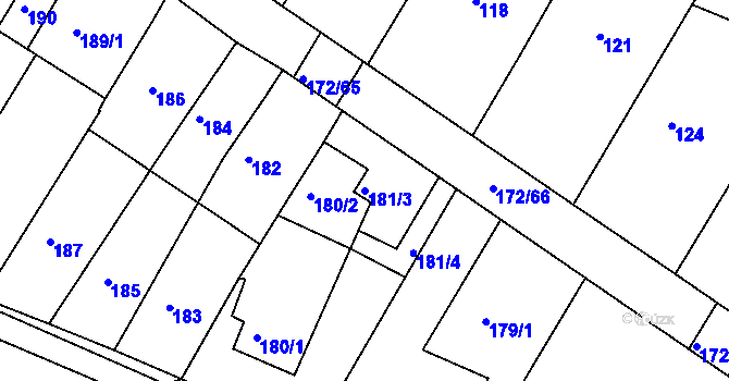 Parcela st. 181/3 v KÚ Ždánice, Katastrální mapa