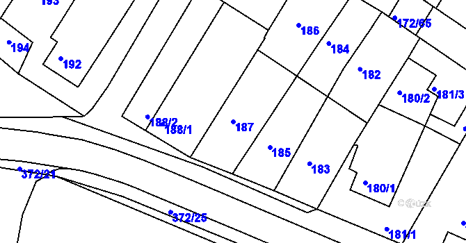 Parcela st. 187 v KÚ Ždánice, Katastrální mapa