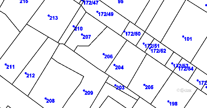 Parcela st. 206 v KÚ Ždánice, Katastrální mapa