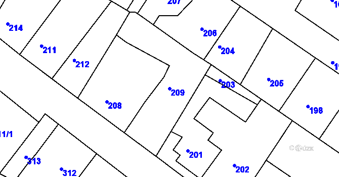 Parcela st. 209 v KÚ Ždánice, Katastrální mapa