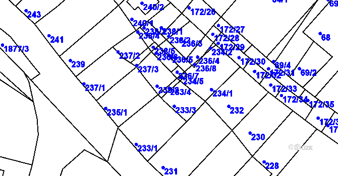 Parcela st. 233/4 v KÚ Ždánice, Katastrální mapa