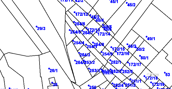 Parcela st. 254/1 v KÚ Ždánice, Katastrální mapa