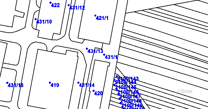 Parcela st. 431/1 v KÚ Ždánice, Katastrální mapa