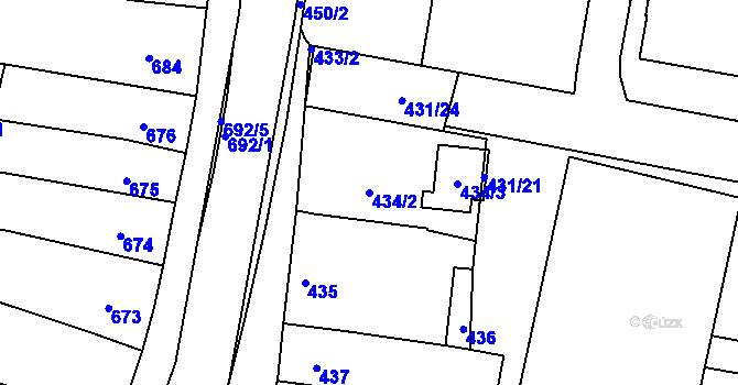 Parcela st. 434/2 v KÚ Ždánice, Katastrální mapa