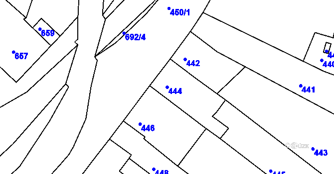 Parcela st. 444 v KÚ Ždánice, Katastrální mapa