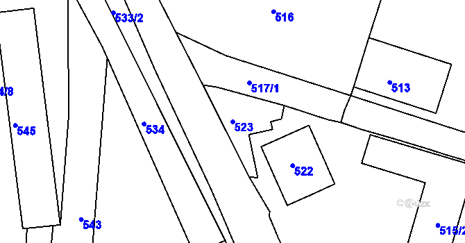 Parcela st. 523 v KÚ Ždánice, Katastrální mapa