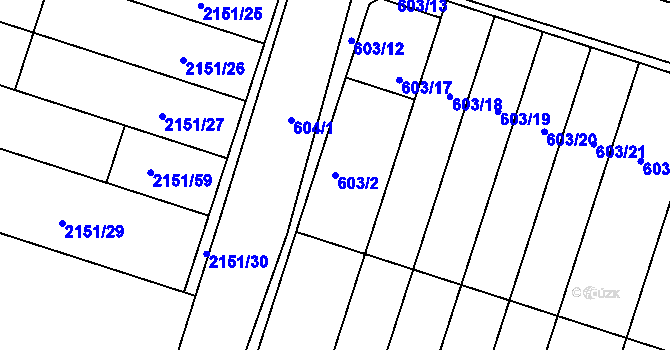 Parcela st. 603/2 v KÚ Ždánice, Katastrální mapa