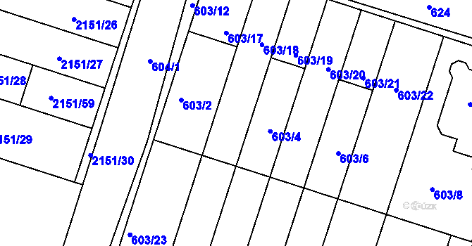 Parcela st. 603/3 v KÚ Ždánice, Katastrální mapa