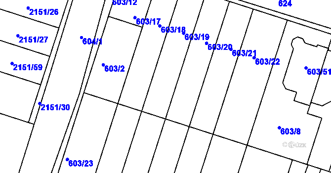 Parcela st. 603/4 v KÚ Ždánice, Katastrální mapa