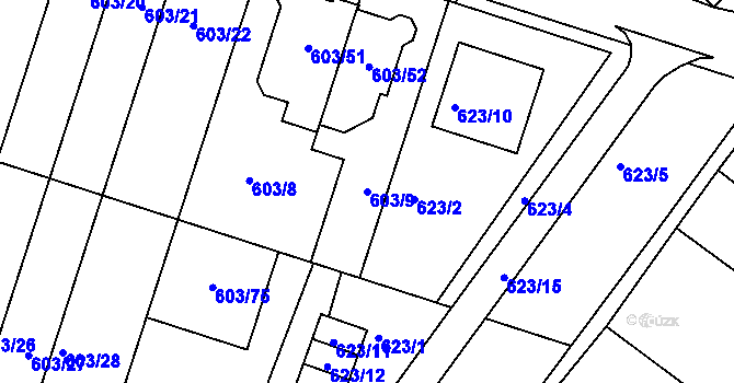 Parcela st. 603/9 v KÚ Ždánice, Katastrální mapa