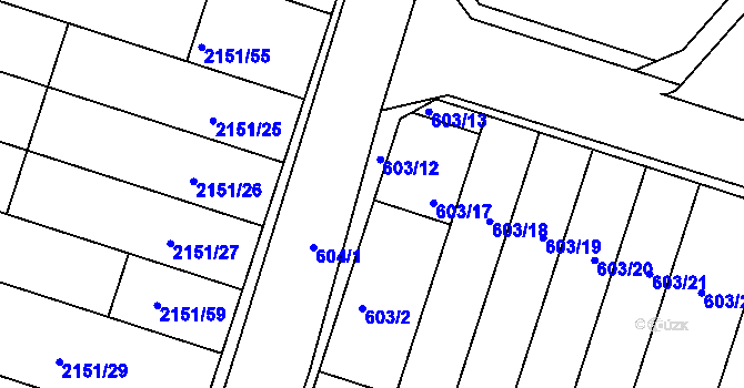 Parcela st. 603/11 v KÚ Ždánice, Katastrální mapa