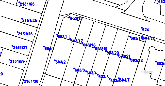 Parcela st. 603/18 v KÚ Ždánice, Katastrální mapa