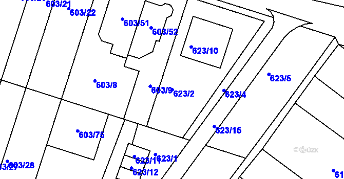 Parcela st. 623/2 v KÚ Ždánice, Katastrální mapa