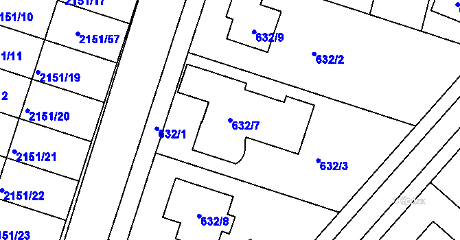 Parcela st. 632/7 v KÚ Ždánice, Katastrální mapa