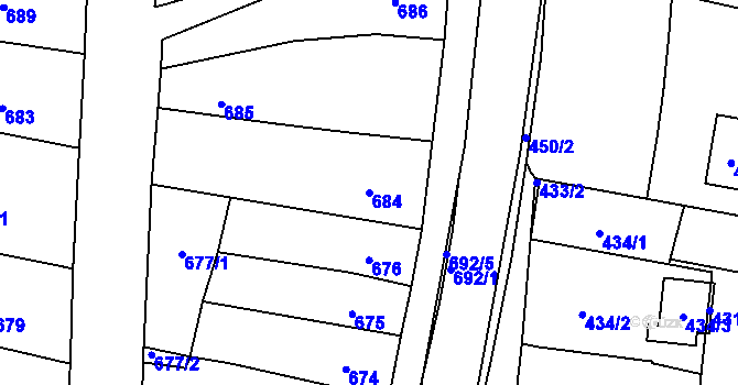 Parcela st. 684 v KÚ Ždánice, Katastrální mapa