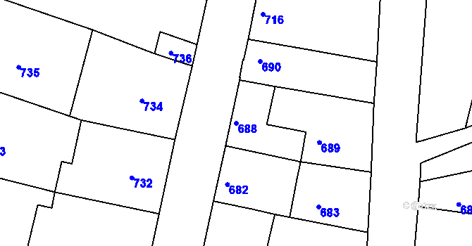 Parcela st. 688 v KÚ Ždánice, Katastrální mapa
