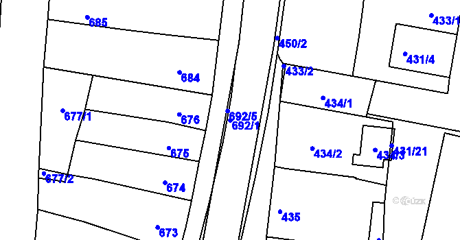 Parcela st. 692/1 v KÚ Ždánice, Katastrální mapa
