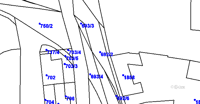 Parcela st. 692/2 v KÚ Ždánice, Katastrální mapa