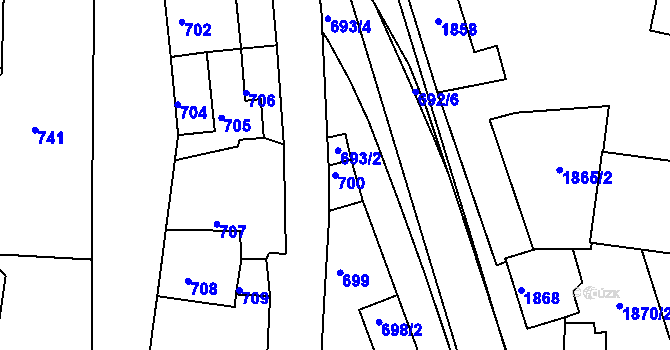 Parcela st. 700 v KÚ Ždánice, Katastrální mapa