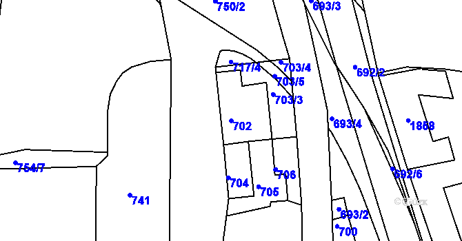 Parcela st. 702 v KÚ Ždánice, Katastrální mapa