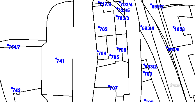 Parcela st. 704 v KÚ Ždánice, Katastrální mapa