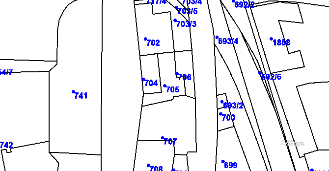 Parcela st. 705 v KÚ Ždánice, Katastrální mapa