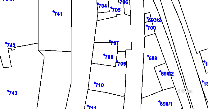 Parcela st. 708 v KÚ Ždánice, Katastrální mapa