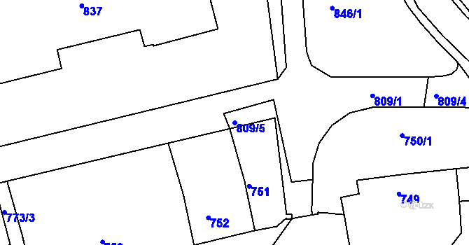 Parcela st. 809/5 v KÚ Ždánice, Katastrální mapa