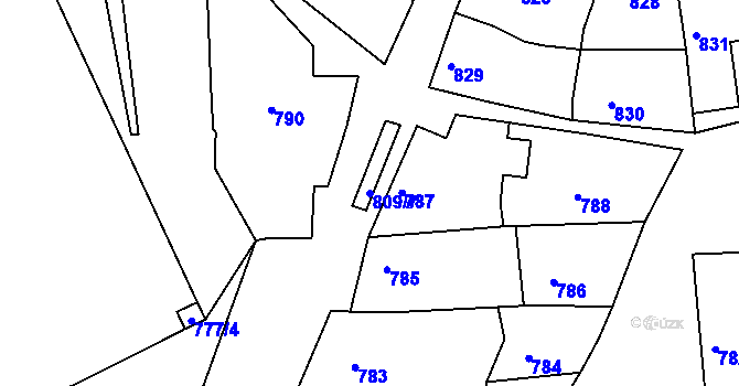 Parcela st. 809/7 v KÚ Ždánice, Katastrální mapa